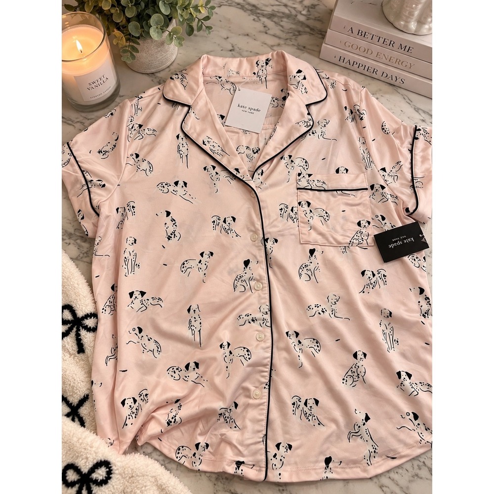 Kate Spade New York Dalmatian Pajama Set Pink Black XL New